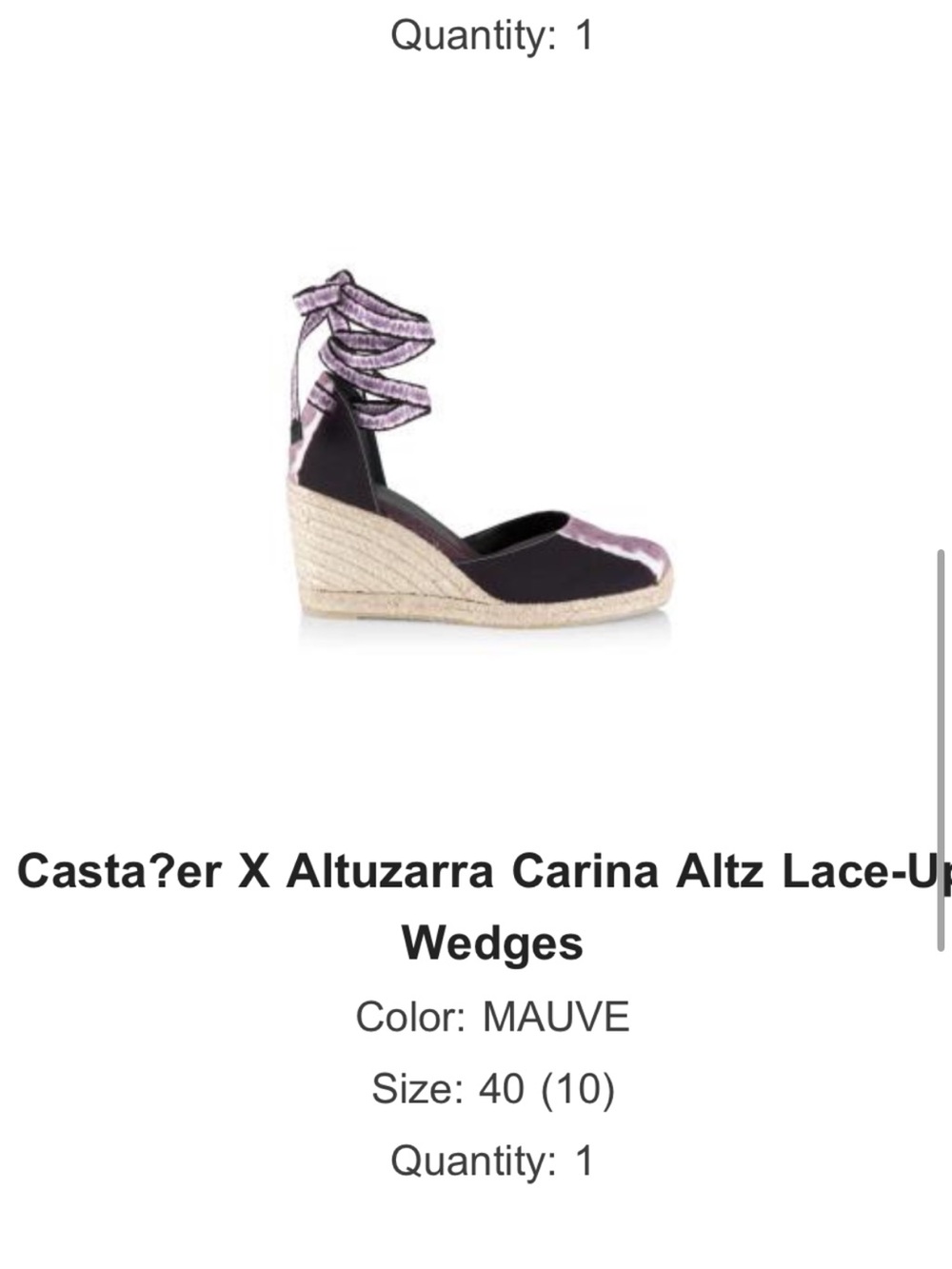 Castaner Mauve and Black Espadrille Wedge with Mauve Ankle Wraps